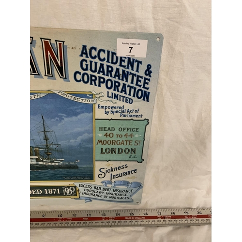 7 - A 'THE OCEAN ACCIDENT & GUARANTEE CORPORATION LIMITED' ADVERTISING SIGN