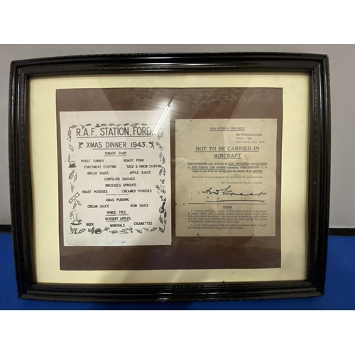 353 - A FRAMED SET OF RAF DOCUMENTS