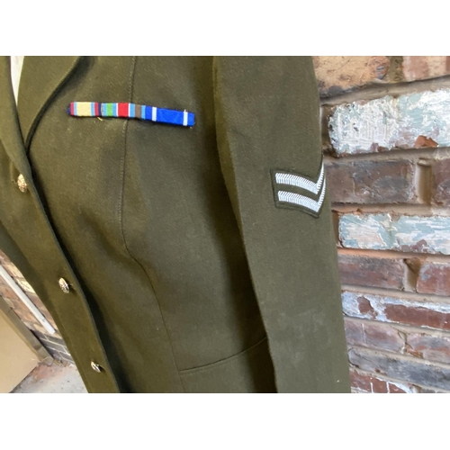 391 - AN ARMY OFFICER'S JACKET WITH RIBBON, SHIRT AND TROUSERS