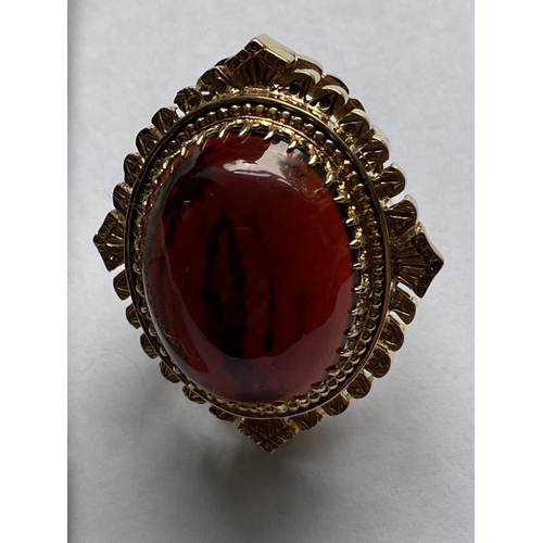 529 - A STYLISH GEORG JENSEN 9CT GOLD HALLMARKED OVERSIZED CABOCHON GARNET DRESS RING CIRCA 1970S CLAW SET... 