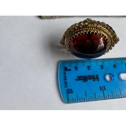 529 - A STYLISH GEORG JENSEN 9CT GOLD HALLMARKED OVERSIZED CABOCHON GARNET DRESS RING CIRCA 1970S CLAW SET... 