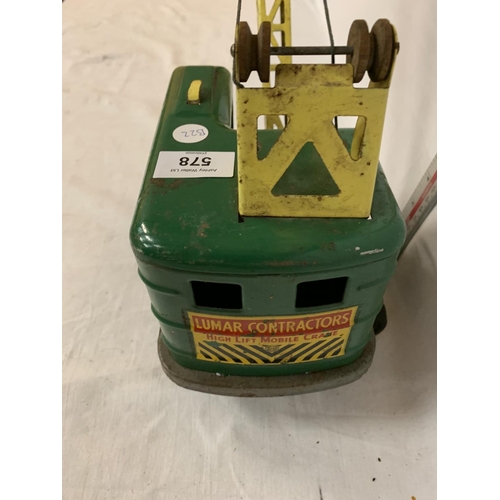 83 - A VINTAGE TIN PLATE TOY CRANE