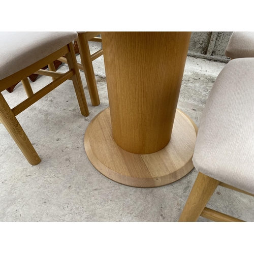 1516 - AN GALA FURNITURE OAK FLIP LEAF TABLE (DIAMETER 150 CM) AND FOUR MATCHING HIGH BACK OAK DING CHAIRS ... 