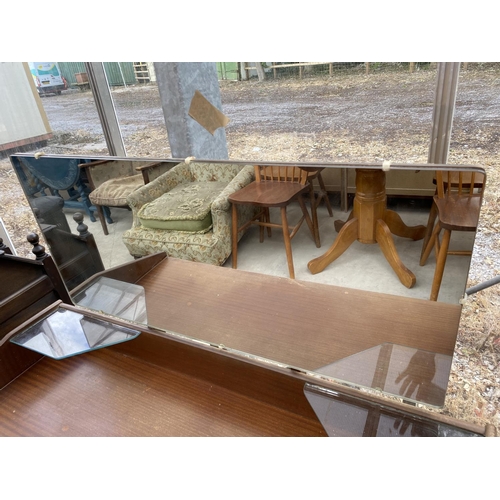 1524 - A RETRO REMPLOY TEAK DRESSING TABLE WITH TWO DRAWERS AND UNFRAMED MIRROR