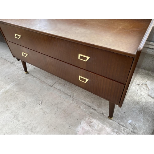 1524 - A RETRO REMPLOY TEAK DRESSING TABLE WITH TWO DRAWERS AND UNFRAMED MIRROR