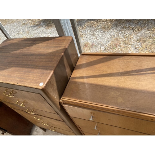 1526 - A TALL TEAK CHEST OF SIX DRAWERS AND A  TEAK VENEERED CHEST OF FIVE DRAWERS