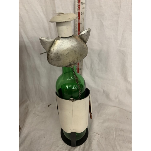 109 - A METAL CAT WINE BOTTLE HOLDER