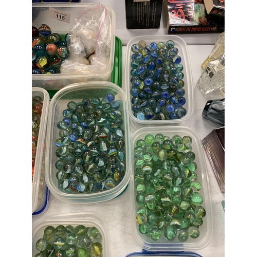 115 - A LARGE COLLECTION OF MARBLES ALL SORTED INTO COLOURS