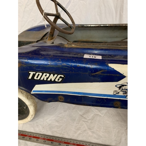 118 - A VINTAGE TORING WOEI CHILDRENS PEDAL RACING CAR IN BLUE