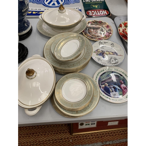 147 - VARIOUS ROYAL DOULTON ENGLISH RENAISSANCE  DINNERWARE ITEMS TO INCLUDE TWO LIDDED SERVING DISHES, PL... 