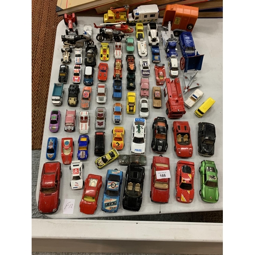 166 - A LARGE COLLECTION OF MODEL CARS, TRACTOR, , WAGONS, MOTORBIKE ETC