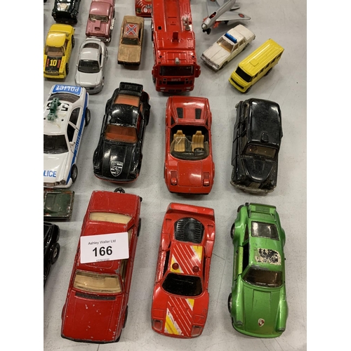 166 - A LARGE COLLECTION OF MODEL CARS, TRACTOR, , WAGONS, MOTORBIKE ETC