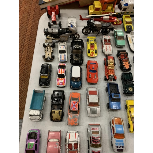 166 - A LARGE COLLECTION OF MODEL CARS, TRACTOR, , WAGONS, MOTORBIKE ETC