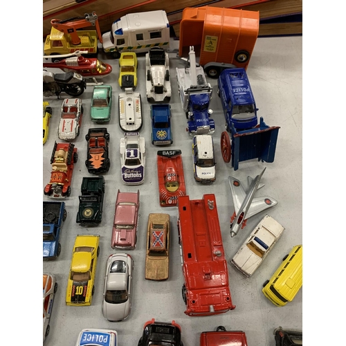 166 - A LARGE COLLECTION OF MODEL CARS, TRACTOR, , WAGONS, MOTORBIKE ETC