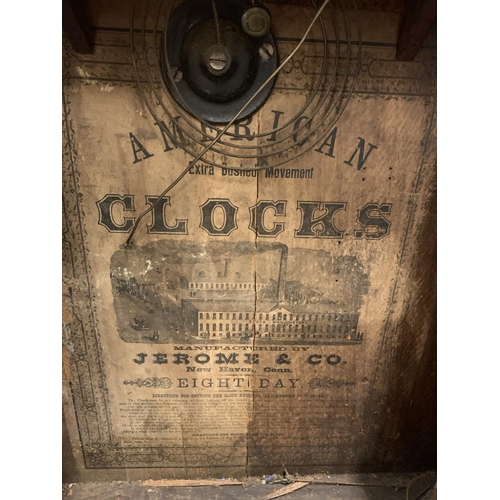 195 - A JEROME & CO AMERICAN 19TH CENTURY WALL CLOCK 'GOD BLESS OUR HOME'