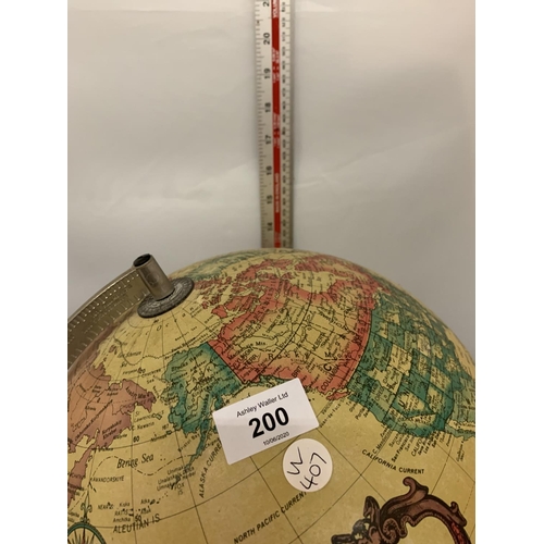 200 - A LIGHT UP GLOBE ON A WOODEN BASE