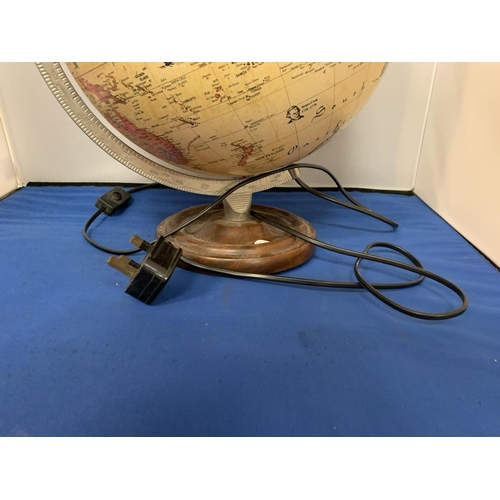 200 - A LIGHT UP GLOBE ON A WOODEN BASE