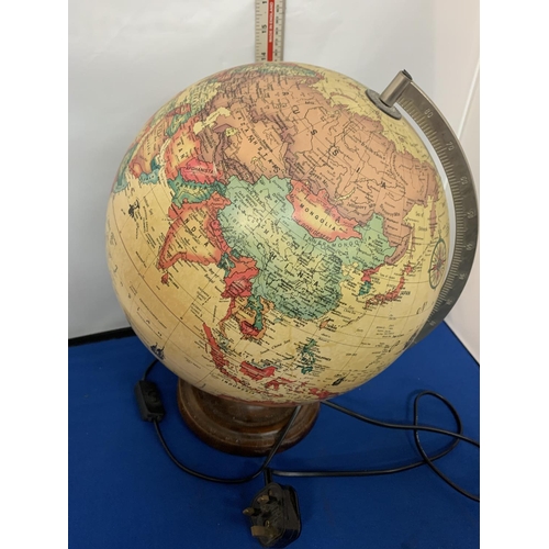 200 - A LIGHT UP GLOBE ON A WOODEN BASE