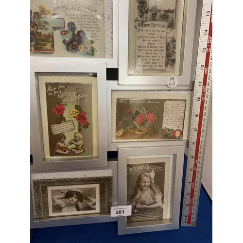 201A - A COLLECTION OF FRAMED POSTCARDS