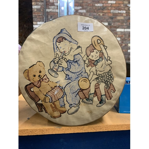 204 - A PAIR OF VINTAGE FOOTSTOOLS DEPICTING ANDY PANDY, LOOPY LOO AND TEDDY