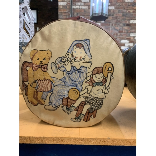 204 - A PAIR OF VINTAGE FOOTSTOOLS DEPICTING ANDY PANDY, LOOPY LOO AND TEDDY