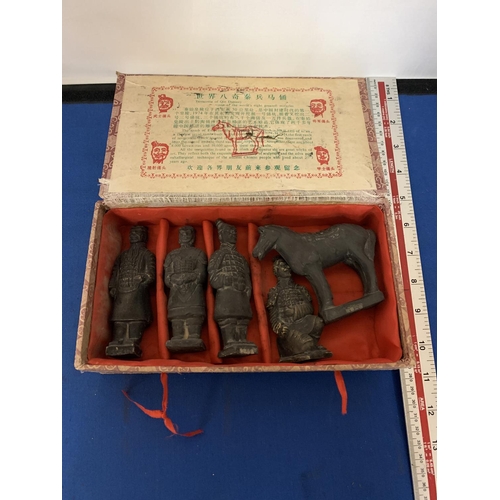 218 - A BOXED SET OF TERRACOTTA FIGURES OF THE MING DYNASTY