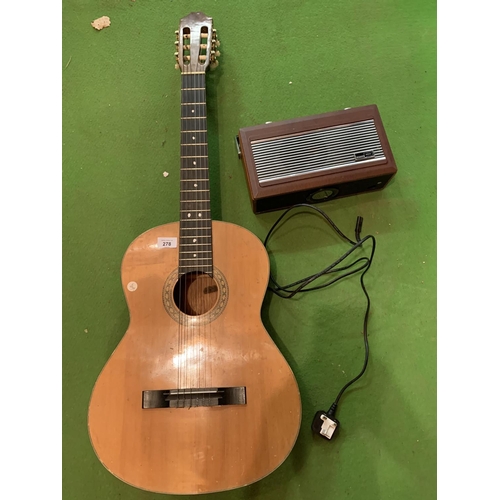 278 - AN ACCOUSTIC GUITAR AND A ROBERTS RADIO 8900