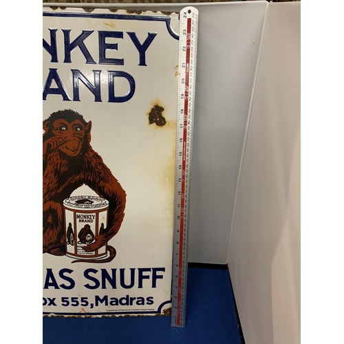 291 - AN ENAMEL 'MONKEY BRAND MADRAS SNUFF POST BOX 555, MADRAS' ADVERTISING SIGN