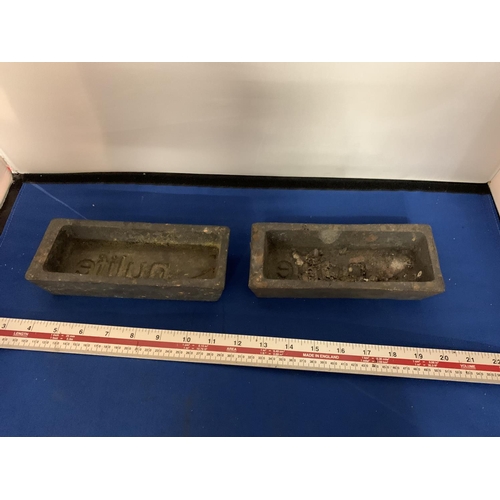 444 - TWO VINTAGE CAST IRON INGOT MOULDS