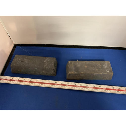 444 - TWO VINTAGE CAST IRON INGOT MOULDS