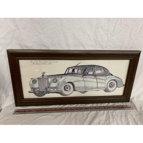 60 - A FRAMED PICTURE OF A 1955 ROLLS ROYCE SILVER CLOUD SIGNED GEORGE R WILLIS 1998