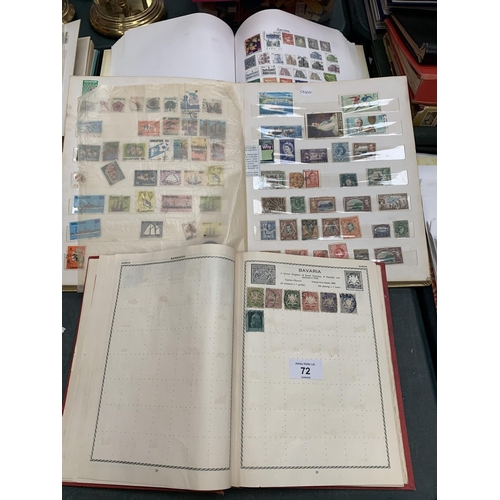 72 - THREE BOOKS CONTAINING VARIOUS STAMPS FROM AROUND THE WORLD