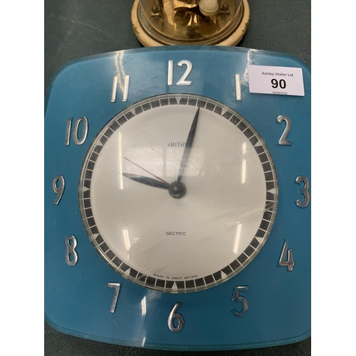 90 - FOUR VARIOUS CLOCKS TO INCLUDE THREE TABLE CLOCKS AND A RETRO WALL CLOCK