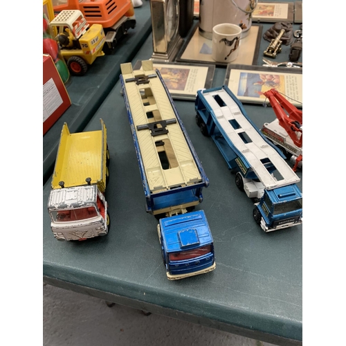 95 - VARIOUS DINKY. MATCHBOX AND CORGI TOY CARS, TRANSPORTER WAGONS, WAGONS ETC