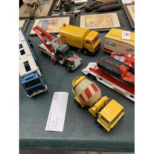 95 - VARIOUS DINKY. MATCHBOX AND CORGI TOY CARS, TRANSPORTER WAGONS, WAGONS ETC