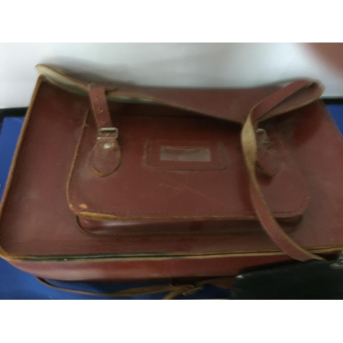 480 - A PAIR OF MIRANDA BINOCULARS WITH A CASE AND A LEATHER SATCHEL