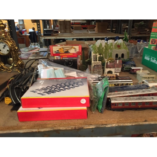 483 - A LARGE QUANTITY OF HORNBY AND BACHMANN OO GAUGE TRAINS, TRACK AND ACCESSORIES ETC