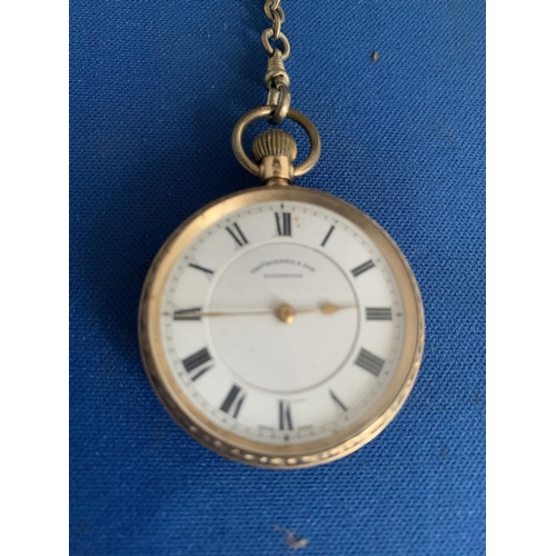 513 - EARLY 20TH CENTURY THOMAS RUSSELL & SON LIVERPOOL 14K MARKED LADIES OPEN FACED FOB WATCH WITH ROMAN ... 