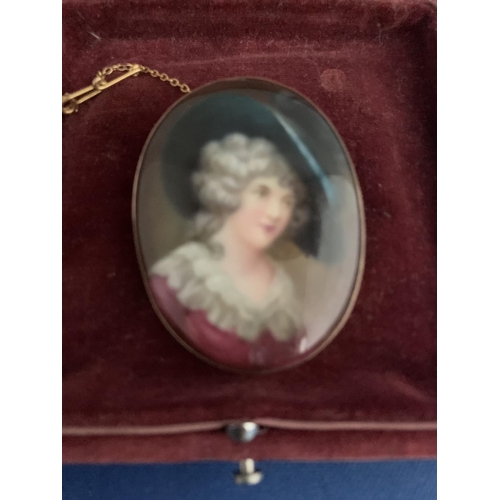 530 - 19TH CENTURY HAND PAINTED PORTRAIT ON PORCELAIN OF A FEMALE IN TRADITIONAL VICTORIAN DRESS 'LESLIE J... 