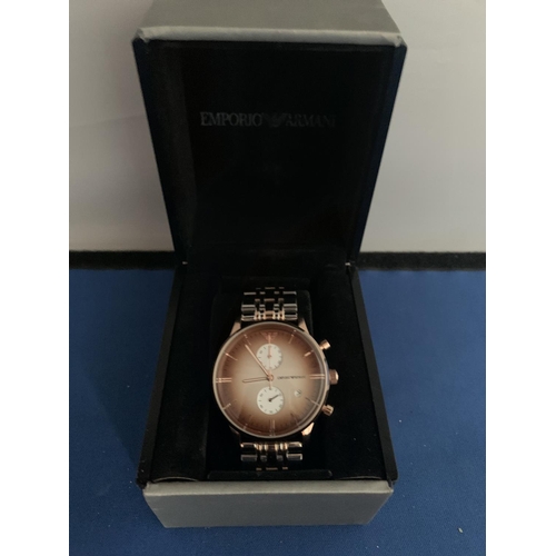 539 - EMPORIO ARMANI CHRONOGRAPH BI TONE FASHION WATCH, BOXED