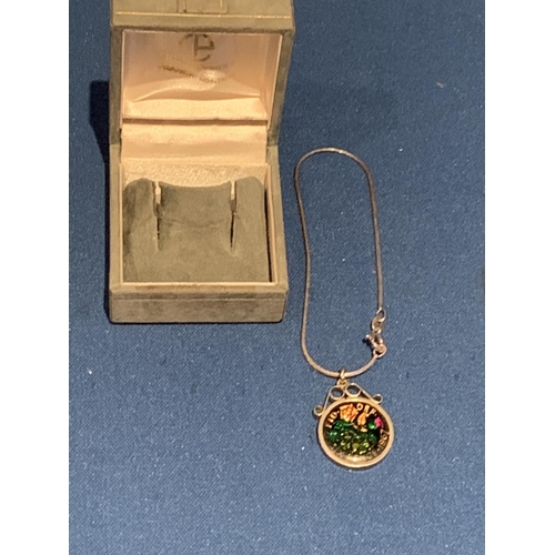 571 - 1967 ENAMELLED MOUNTED SIX PENCE PENDANT AND CHAIN