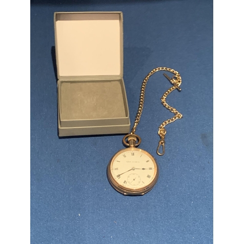 581 - EARLY 20TH CENTURY GOLD PLATED 'THE SONA' OPEN FACED POCKET WATCH, ENAMEL DIAL WITH ROMAN NUMERALS, ... 