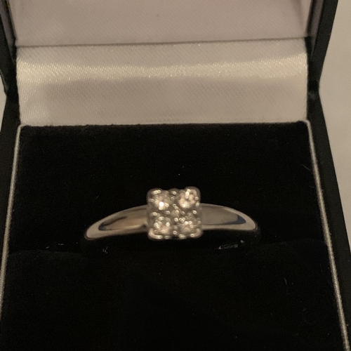 617 - 18CT HALLMARKED WHITE GOLD DIAMOND SET QUAD DESIGN RING SIZE Q. TOTAL GROSS WEIGHT 4.4 GRAMS