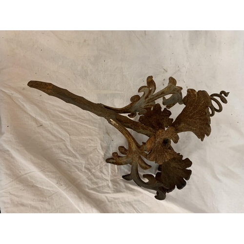 712 - PAIR OF VINTAGE WROUGHT IRON ORNAMENTAL WALL HANGINGS, FOLIAGE DECORATED 44 X 30CM