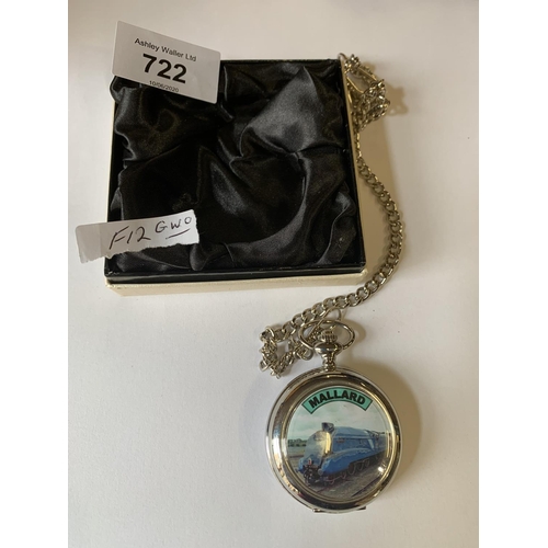 722 - MODERN CHROME MALLARD FULL HUNTER POCKET WATCH AND CHAIN BOXED