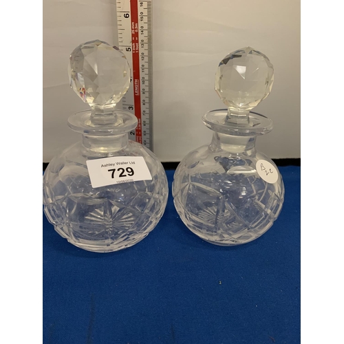 729 - PAIR TUDOR CUT GLASS SCENT BOTTLES 15 CM