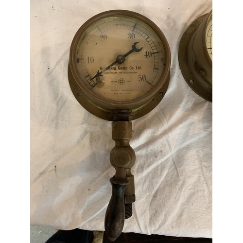 745 - THREE BRASS PRESSURE GAUGES TO INCUDE MAKERS, BUDENBERG GAUGE CO LTD, JAMES HOWDEN & CO LTD GLASGOW ... 