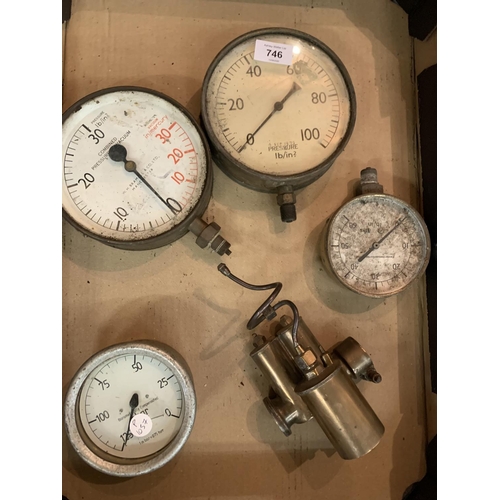 746 - FOUR PRESSURE GAUGES TO INCLUDE W H BRAMHALL & CO LTD MANCHESTER AND THREE OTHERS