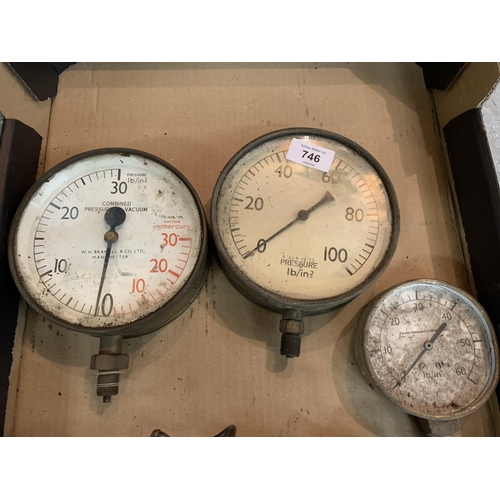 746 - FOUR PRESSURE GAUGES TO INCLUDE W H BRAMHALL & CO LTD MANCHESTER AND THREE OTHERS