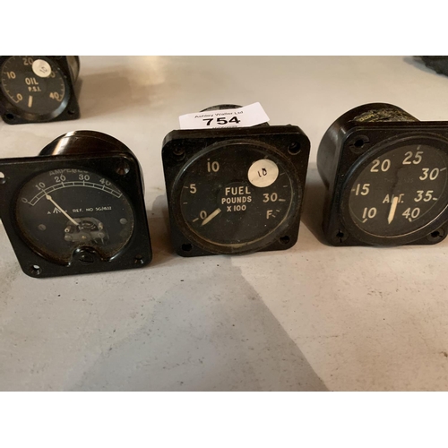 754 - THREE AERONAUTICAL GAUGES - A SMITHS FUEL GAUGE, ALT AND AMP GAUGES ONE WITH CROWS FEET MARK TO DIAL